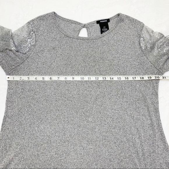PREMISE Heather Gray Silver Lace Sleeve Long Sweater size Large - Picture 6 of 8